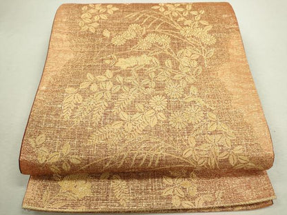 平和屋着物◎六通柄袋帯　草花文　金糸　正絹　逸品　CABD0832ze