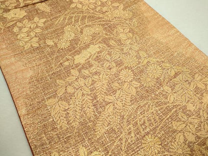 平和屋着物◎六通柄袋帯　草花文　金糸　正絹　逸品　CABD0832ze