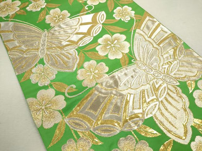 平和屋着物◎京の名門　じゅらく謹製　六通柄袋帯　舞蝶枝垂れ花文　金銀糸　正絹　逸品　CABD0837ze