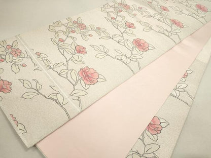 平和屋着物◎六通柄袋帯 枝花文 銀糸 正絹 逸品 CABD0839ze