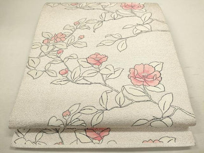 平和屋着物◎六通柄袋帯 枝花文 銀糸 正絹 逸品 CABD0839ze