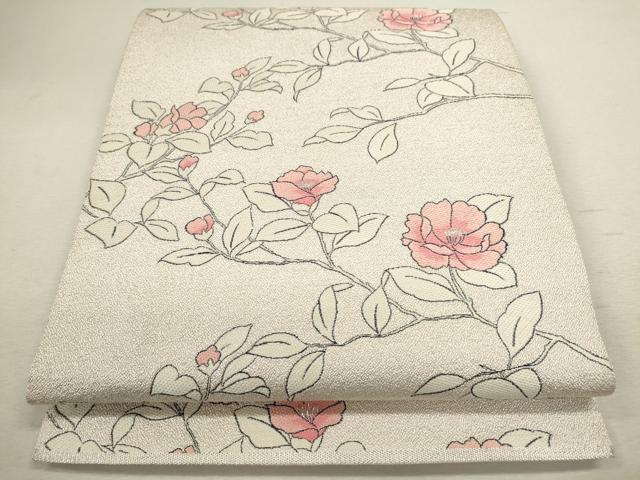 平和屋着物◎六通柄袋帯 枝花文 銀糸 正絹 逸品 CABD0839ze