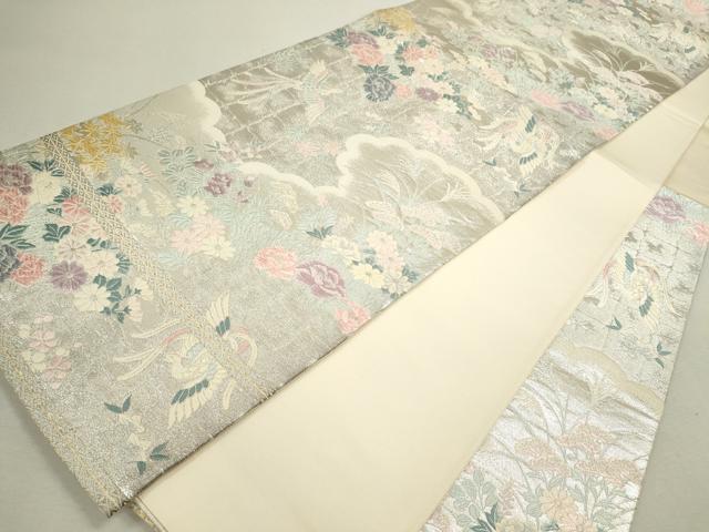 平和屋着物◎六通柄袋帯 唐織 鳳凰草花文 銀糸 正絹 逸品 CABD0842ze