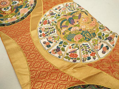平和屋着物◎六通柄袋帯 唐織 立涌鳳凰草花文 金糸 正絹 逸品 CABD0855ze