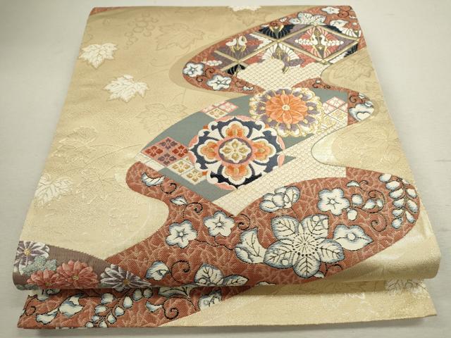 平和屋着物◎六通柄袋帯　唐織　辻が花　九百錦　金糸　正絹　逸品　CABD0869ze