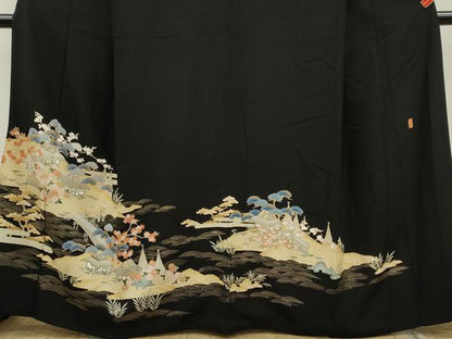 平和屋着物■豪華黒留袖　作家物　松竹梅風景文　金彩　正絹　逸品　CABD0926ze