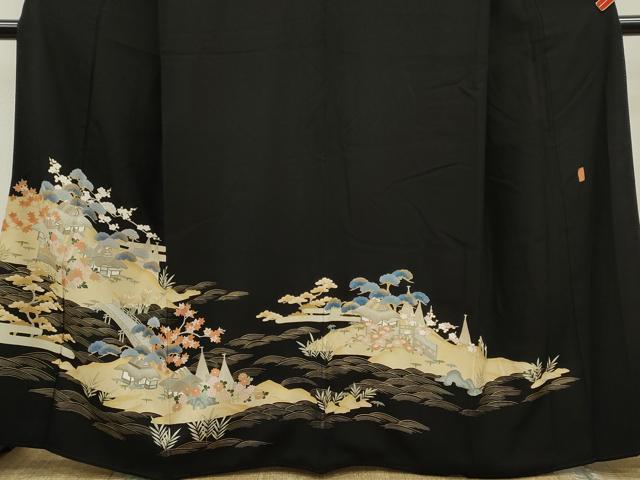 平和屋着物■豪華黒留袖　作家物　松竹梅風景文　金彩　正絹　逸品　CABD0926ze