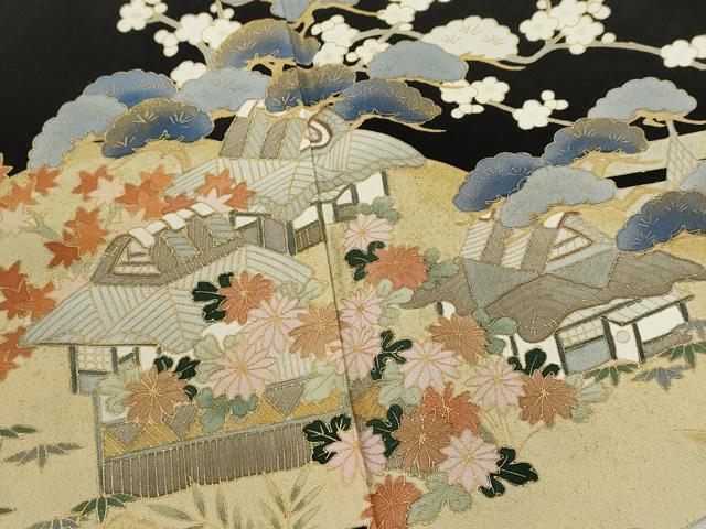 平和屋着物■豪華黒留袖　作家物　松竹梅風景文　金彩　正絹　逸品　CABD0926ze