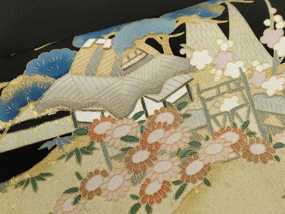 平和屋着物■豪華黒留袖　作家物　松竹梅風景文　金彩　正絹　逸品　CABD0926ze