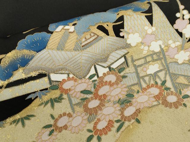 平和屋着物■豪華黒留袖　作家物　松竹梅風景文　金彩　正絹　逸品　CABD0926ze