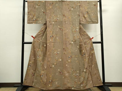 平和屋着物■上質な小紋 扇面舞蝶枝花文 金彩 正絹 逸品 CABD0927ze