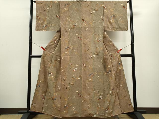 平和屋着物■上質な小紋 扇面舞蝶枝花文 金彩 正絹 逸品 CABD0927ze