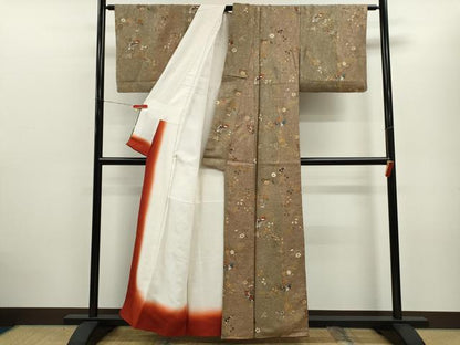 平和屋着物■上質な小紋 扇面舞蝶枝花文 金彩 正絹 逸品 CABD0927ze
