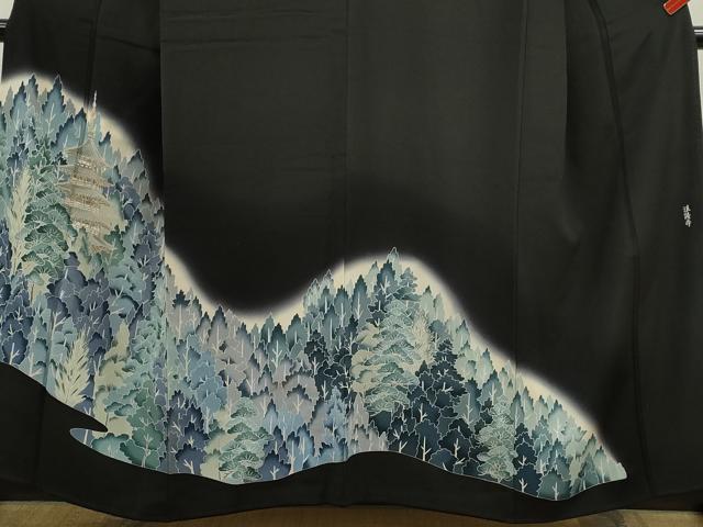 平和屋着物■豪華黒留袖　法隆寺　暈し染め　正絹　逸品　CABD0934ze