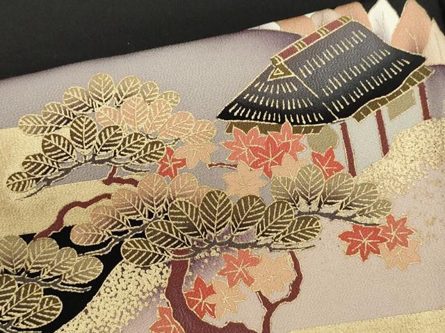 平和屋着物■豪華黒留袖　駒刺繍　飛鶴風景文　金彩　正絹　逸品　CABD0936ze