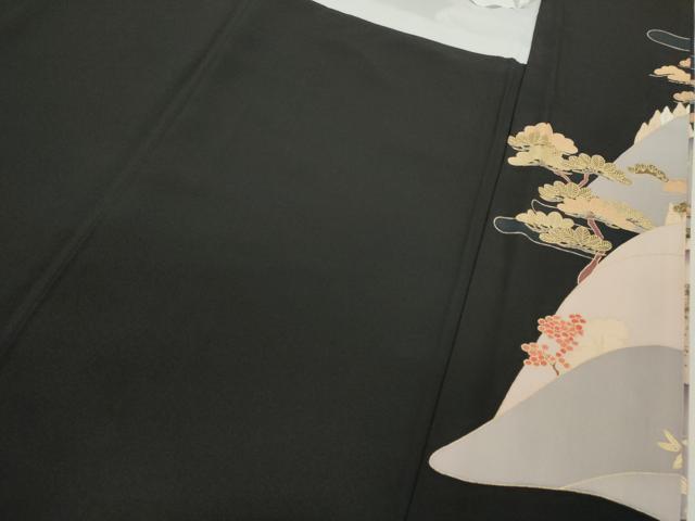 平和屋着物■豪華黒留袖　駒刺繍　飛鶴風景文　金彩　正絹　逸品　CABD0936ze
