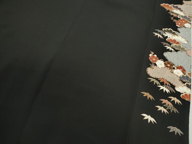 平和屋着物■豪華黒留袖　駒刺繍　松梅文　金彩　正絹　逸品　CABD0942ze
