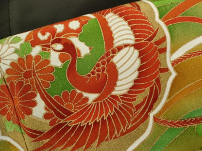 平和屋着物■豪華黒留袖　駒刺繍　鏡浦鳳凰花文　金彩　正絹　逸品　CABD0944ze