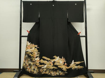 平和屋着物■豪華黒留袖　駒刺繍　松竹梅飛鶴文　金彩　正絹　逸品　CABD0951ze