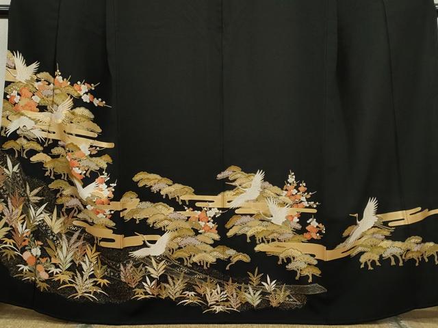 平和屋着物■豪華黒留袖　駒刺繍　松竹梅飛鶴文　金彩　正絹　逸品　CABD0951ze