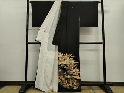 平和屋着物■豪華黒留袖　駒刺繍　松竹梅飛鶴文　金彩　正絹　逸品　CABD0951ze