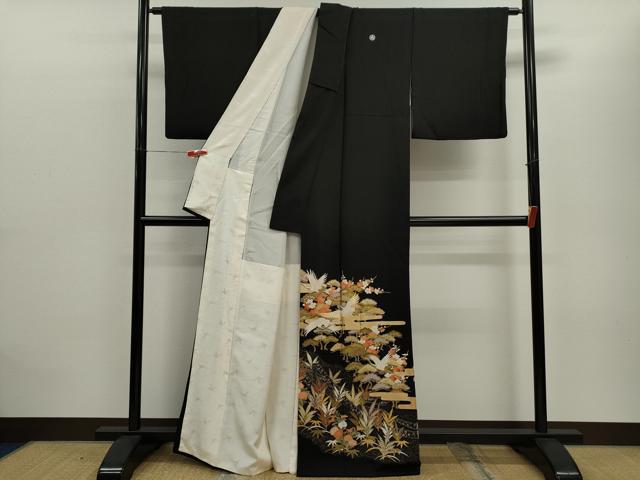 平和屋着物■豪華黒留袖　駒刺繍　松竹梅飛鶴文　金彩　正絹　逸品　CABD0951ze