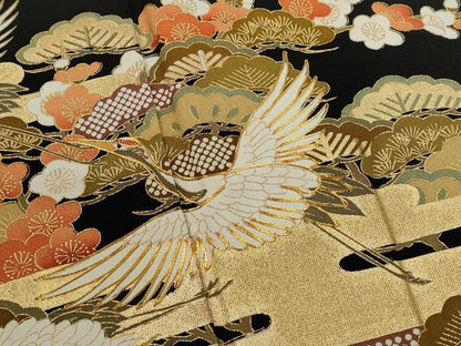 平和屋着物■豪華黒留袖　駒刺繍　松竹梅飛鶴文　金彩　正絹　逸品　CABD0951ze