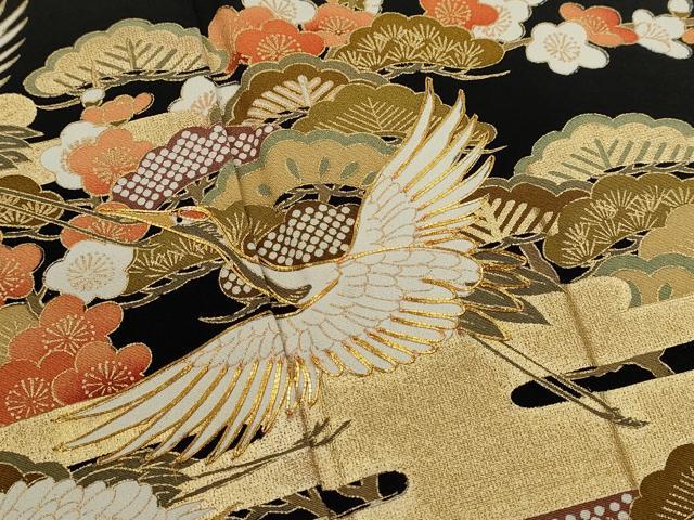 平和屋着物■豪華黒留袖　駒刺繍　松竹梅飛鶴文　金彩　正絹　逸品　CABD0951ze