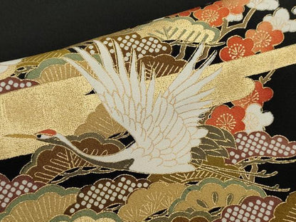 平和屋着物■豪華黒留袖　駒刺繍　松竹梅飛鶴文　金彩　正絹　逸品　CABD0951ze