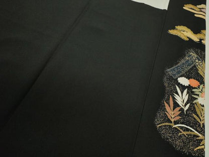 平和屋着物■豪華黒留袖　駒刺繍　松竹梅飛鶴文　金彩　正絹　逸品　CABD0951ze