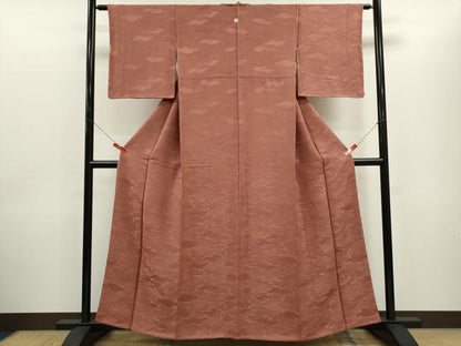 平和屋着物■上質な色無地 吉祥地紋 赭色 正絹 逸品 CABD0953ze