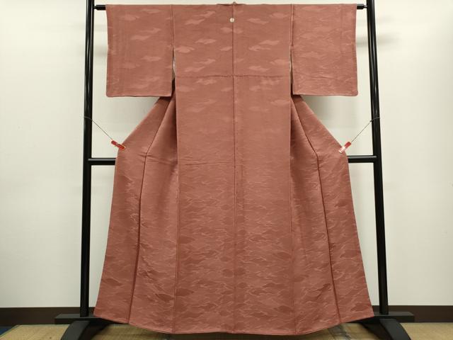 平和屋着物■上質な色無地 吉祥地紋 赭色 正絹 逸品 CABD0953ze