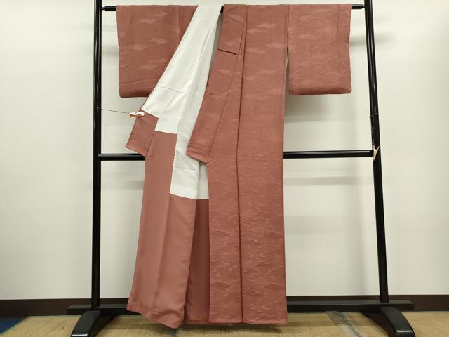 平和屋着物■上質な色無地 吉祥地紋 赭色 正絹 逸品 CABD0953ze