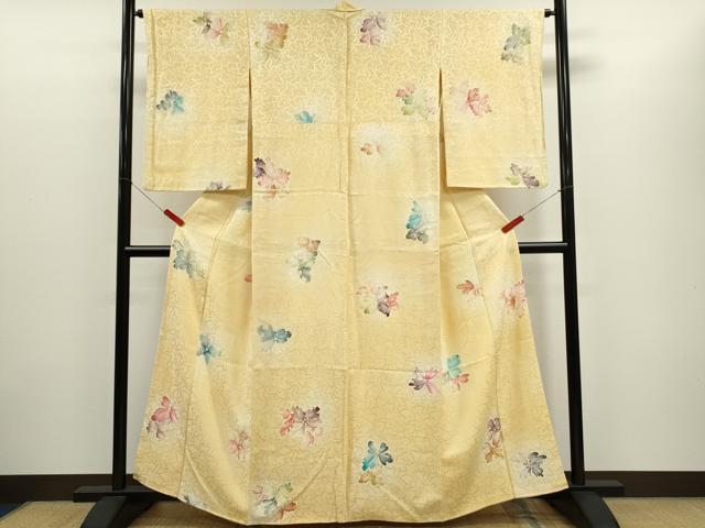 平和屋着物▼上質な小紋 手描き 舞花文 暈し染め 正絹 逸品 CABD0994ze
