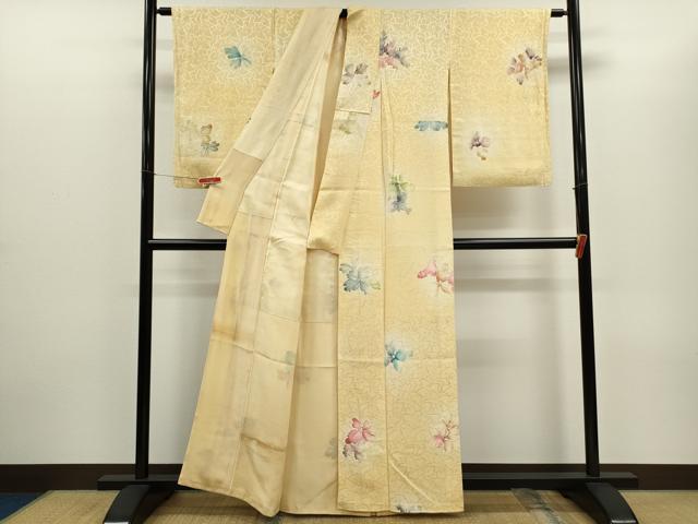 平和屋着物▼上質な小紋 手描き 舞花文 暈し染め 正絹 逸品 CABD0994ze
