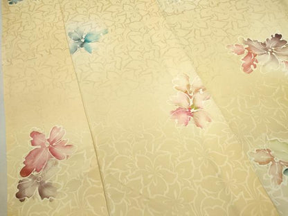 平和屋着物▼上質な小紋 手描き 舞花文 暈し染め 正絹 逸品 CABD0994ze