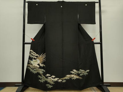 平和屋着物■豪華黒留袖　刺繍　孔雀笹文　金彩　正絹　逸品　CABD0998ze