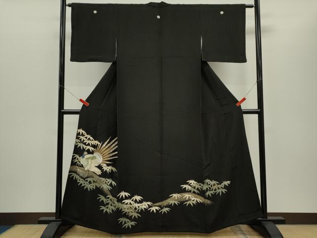 平和屋着物■豪華黒留袖　刺繍　孔雀笹文　金彩　正絹　逸品　CABD0998ze