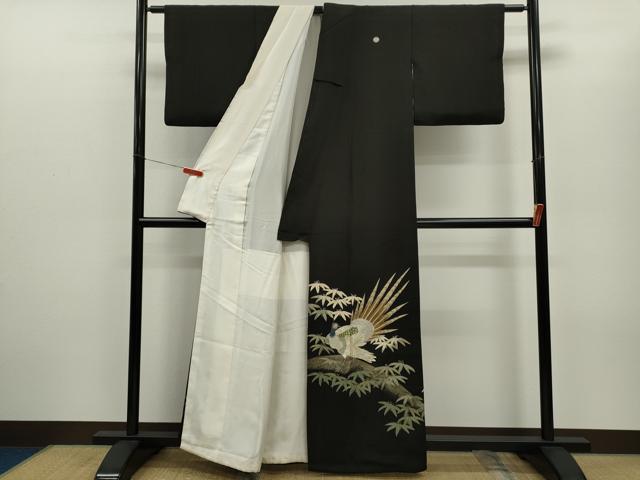 平和屋着物■豪華黒留袖　刺繍　孔雀笹文　金彩　正絹　逸品　CABD0998ze