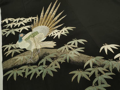 平和屋着物■豪華黒留袖　刺繍　孔雀笹文　金彩　正絹　逸品　CABD0998ze