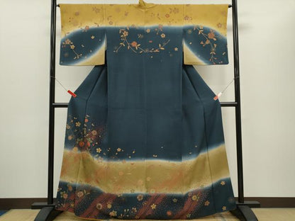 平和屋着物■訪問着 ふくれ織 網目枝花文 暈し染め 正絹 逸品 CABD1007ze