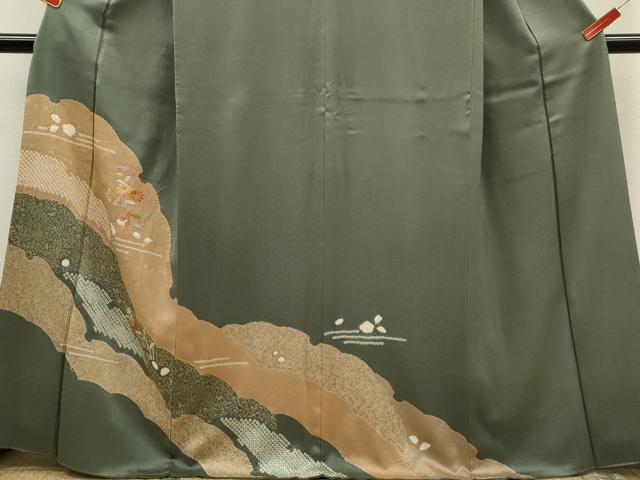 平和屋着物■訪問着 絞り 刺繍 草花文 金彩 正絹 逸品 CABD1031ze