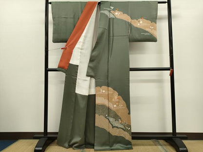 平和屋着物■訪問着 絞り 刺繍 草花文 金彩 正絹 逸品 CABD1031ze