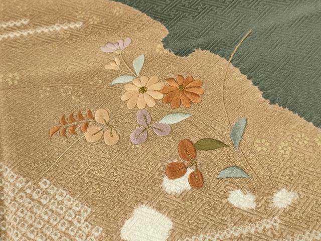 平和屋着物■訪問着 絞り 刺繍 草花文 金彩 正絹 逸品 CABD1031ze