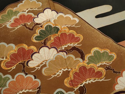 平和屋着物■豪華黒留袖 駒刺繍 遠山流水草花文 金彩 正絹 逸品 CABD1130ze