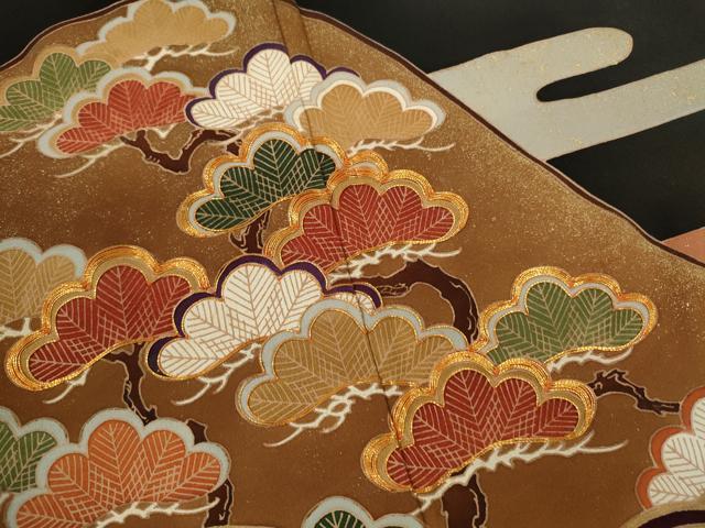 平和屋着物■豪華黒留袖 駒刺繍 遠山流水草花文 金彩 正絹 逸品 CABD1130ze