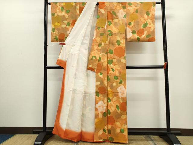 平和屋着物■上質な小紋　草花シルエット　暈し染め　正絹　逸品　CABD1135ze