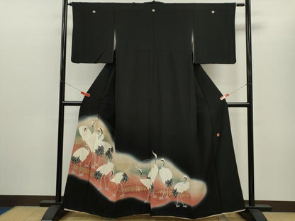 平和屋着物■中国三大刺繍 相良刺繍 黒留袖 作家物 群鶴 暈し染め 金彩 正絹 逸品 CABD1144ze