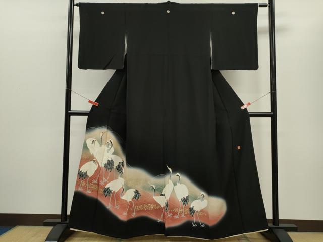 平和屋着物■中国三大刺繍 相良刺繍 黒留袖 作家物 群鶴 暈し染め 金彩 正絹 逸品 CABD1144ze