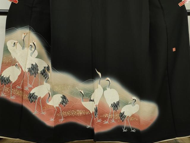 平和屋着物■中国三大刺繍 相良刺繍 黒留袖 作家物 群鶴 暈し染め 金彩 正絹 逸品 CABD1144ze